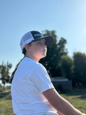 
                  
                    Mariposa Ranch Logo Snapback Hat (Navy & White)
                  
                