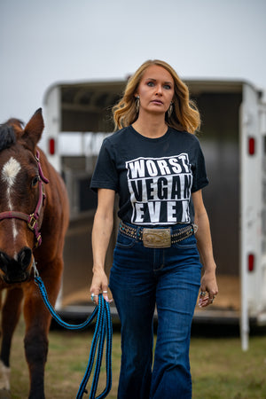 Worst Vegan Ever T-shirt — Mariposa Ranch (photo 4)