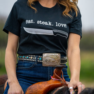 Eat. Steak. Love T-shirt in vintage black — Mariposa Ranch