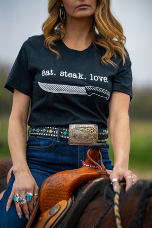 Eat. Steak. Love T-shirt in vintage black — Mariposa Ranch